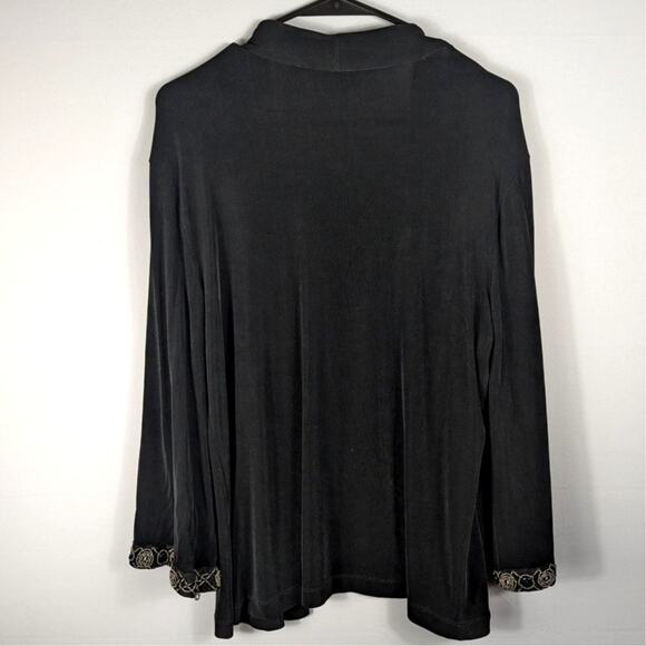 Chico’s Travelers Black Open Front Cardigan 2 Embellished Cuff Stretch Women - Picture 4 of 4